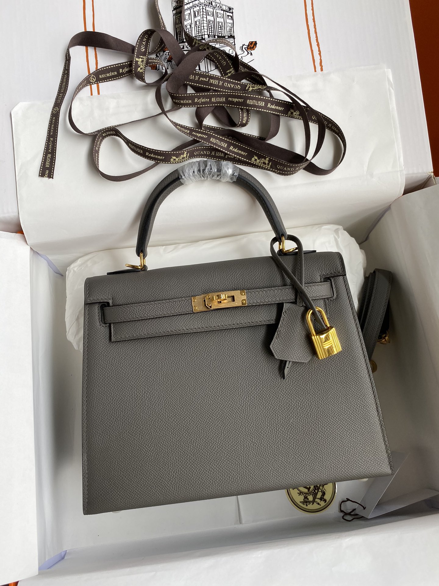 Hermes Kelly 28cm Handbag Shoulder Bag in Dark Grey Epsom Leather